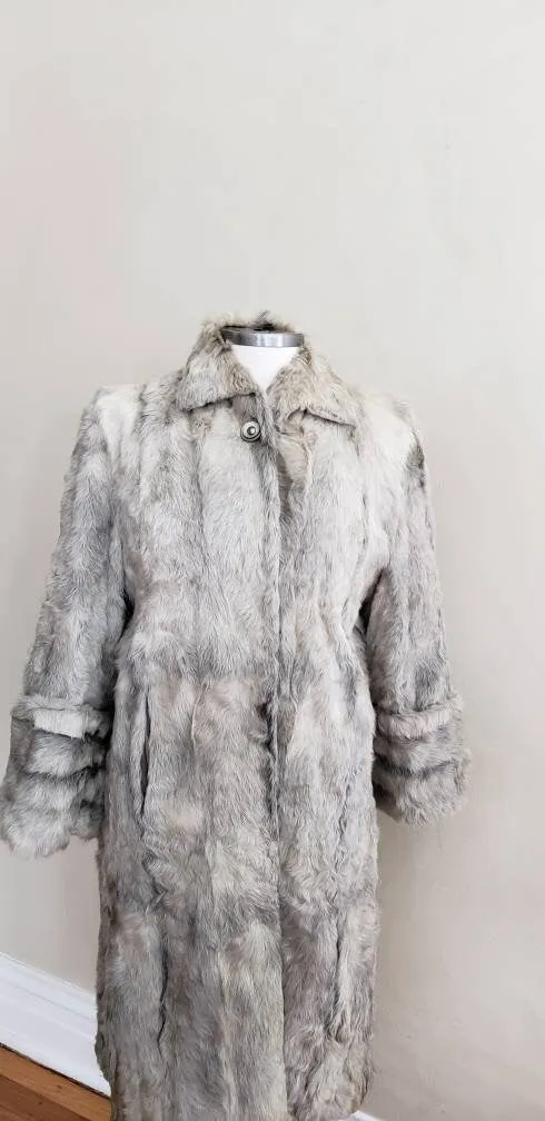 1940s Gray Fur Coat Goat Hair / 40s Goat Fur Button Down Swing Coat Zinman Furs  / M