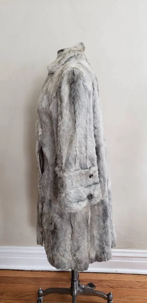 1940s Gray Fur Coat Goat Hair / 40s Goat Fur Button Down Swing Coat Zinman Furs  / M