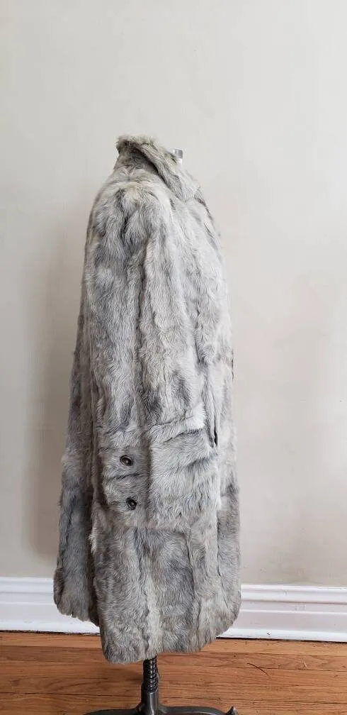 1940s Gray Fur Coat Goat Hair / 40s Goat Fur Button Down Swing Coat Zinman Furs  / M