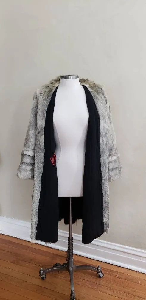 1940s Gray Fur Coat Goat Hair / 40s Goat Fur Button Down Swing Coat Zinman Furs  / M