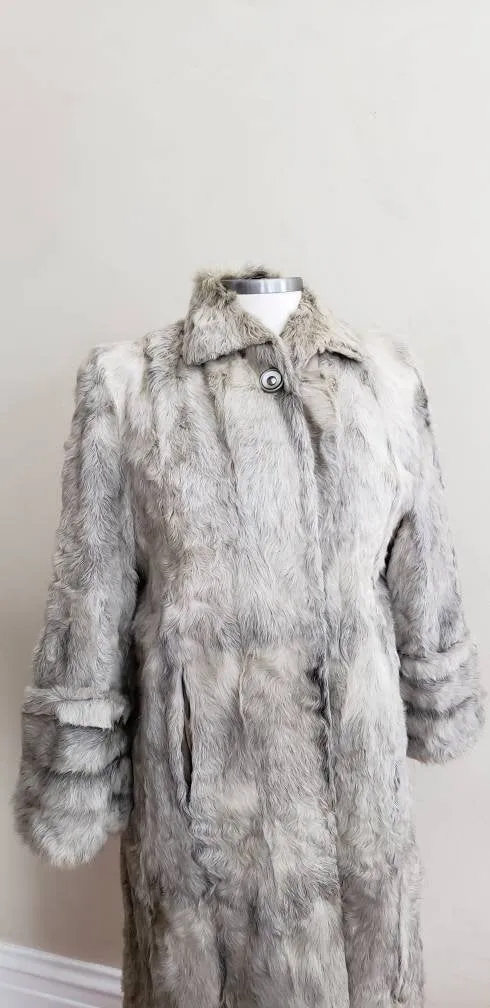 1940s Gray Fur Coat Goat Hair / 40s Goat Fur Button Down Swing Coat Zinman Furs  / M