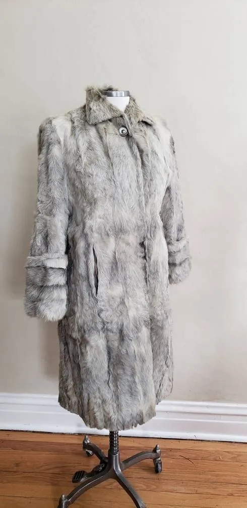 1940s Gray Fur Coat Goat Hair / 40s Goat Fur Button Down Swing Coat Zinman Furs  / M