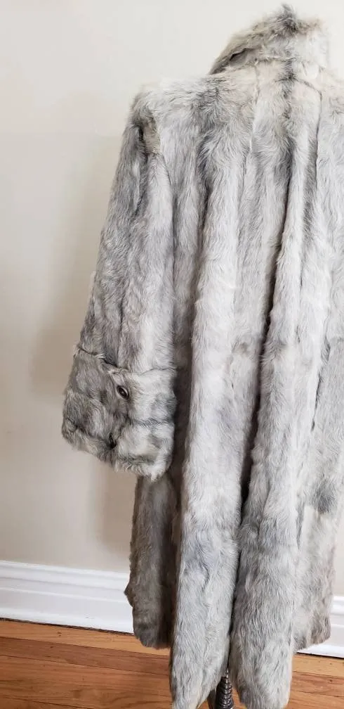 1940s Gray Fur Coat Goat Hair / 40s Goat Fur Button Down Swing Coat Zinman Furs  / M