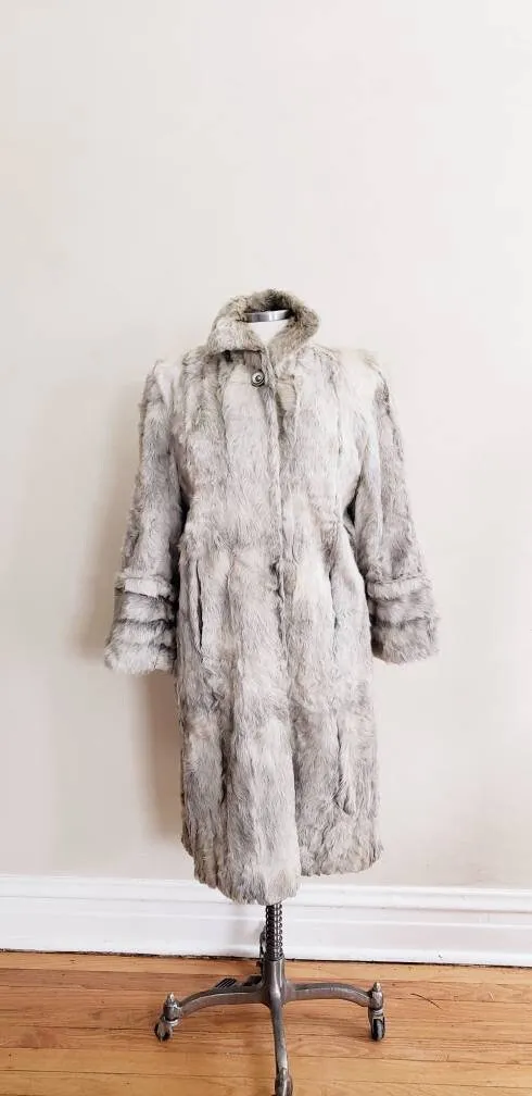 1940s Gray Fur Coat Goat Hair / 40s Goat Fur Button Down Swing Coat Zinman Furs  / M