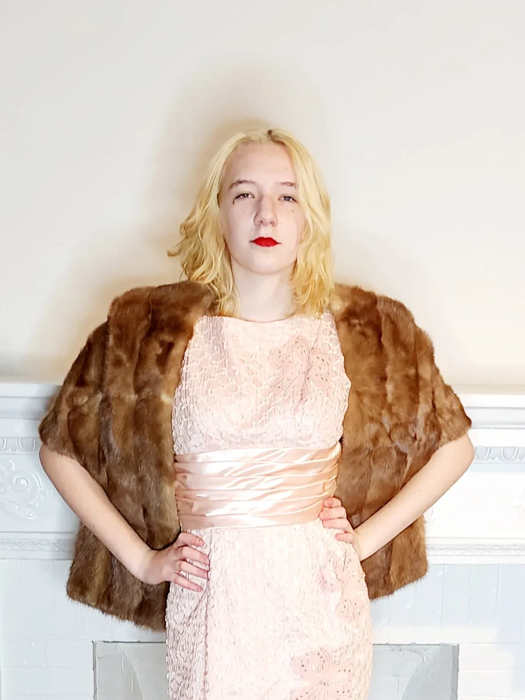 1950s Caramel Brown Mink Stole Wrap Shrug
