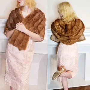1950s Caramel Brown Mink Stole Wrap Shrug