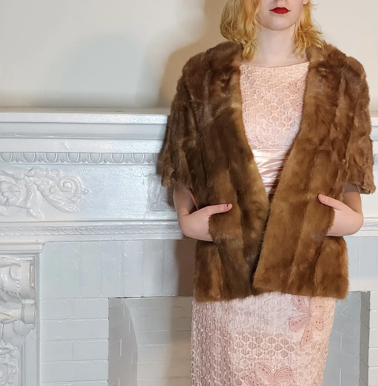 1950s Caramel Brown Mink Stole Wrap Shrug