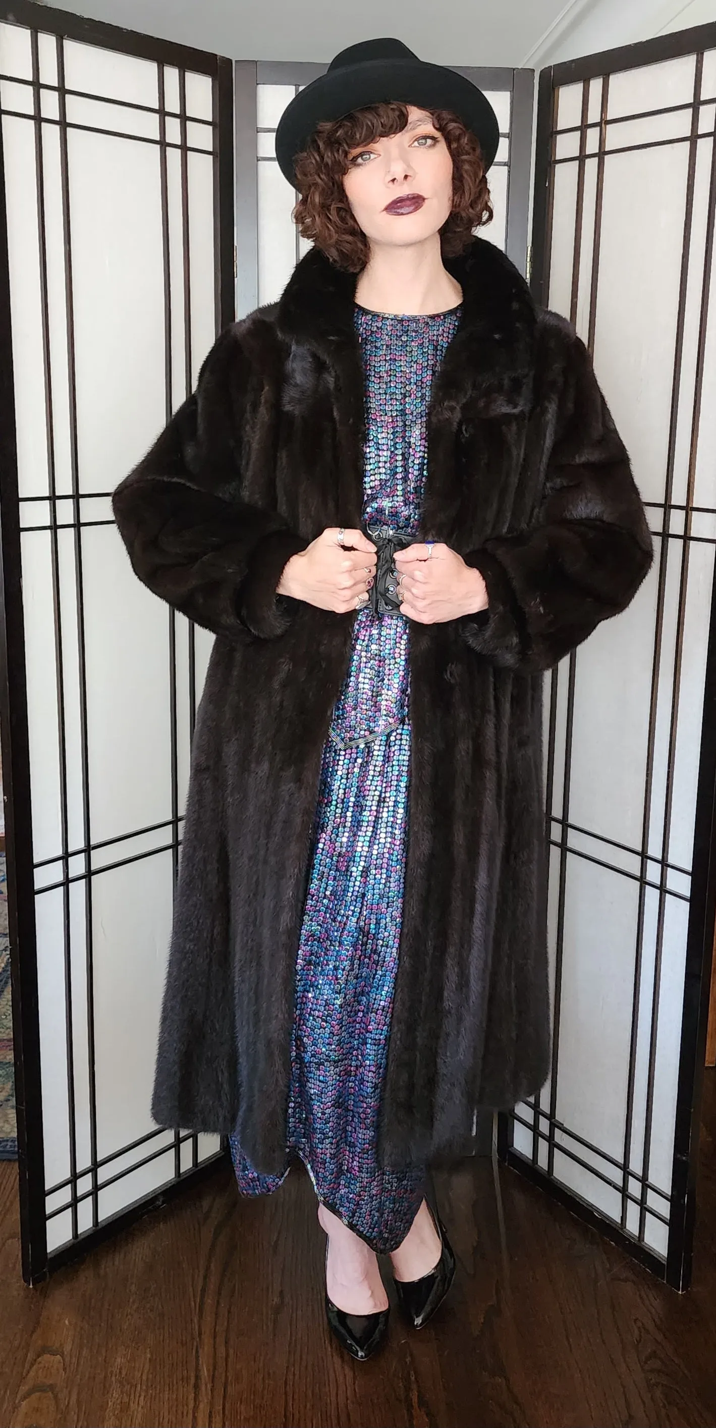 50s Brown Mink Fur Swing Coat Gelobe Chicago