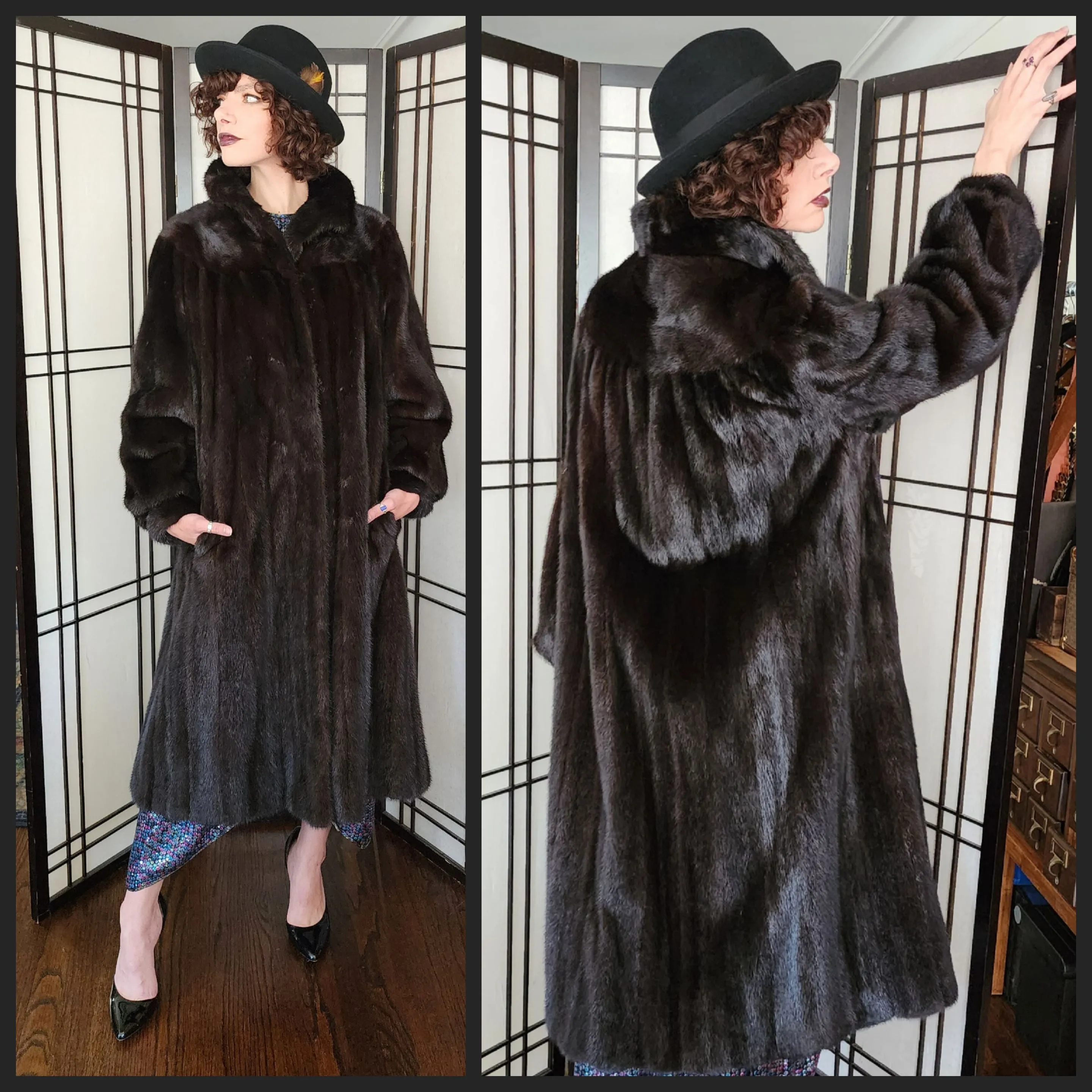 50s Brown Mink Fur Swing Coat Gelobe Chicago