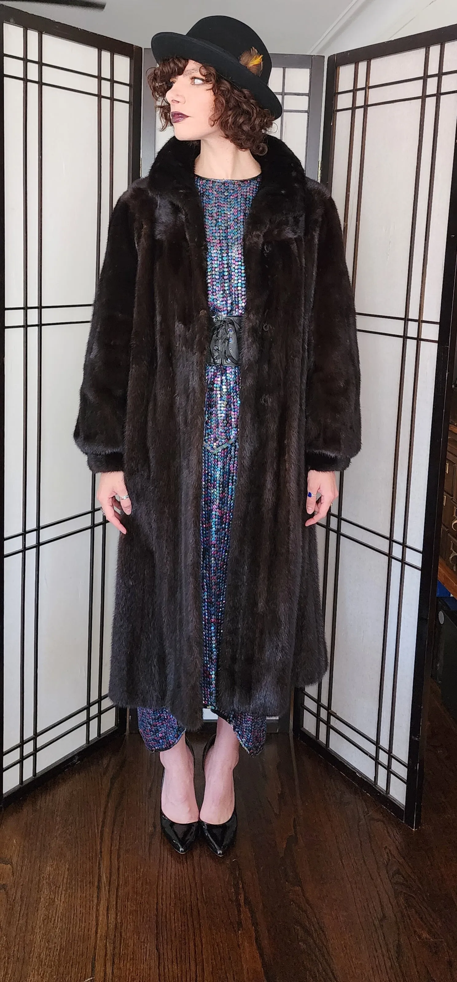 50s Brown Mink Fur Swing Coat Gelobe Chicago