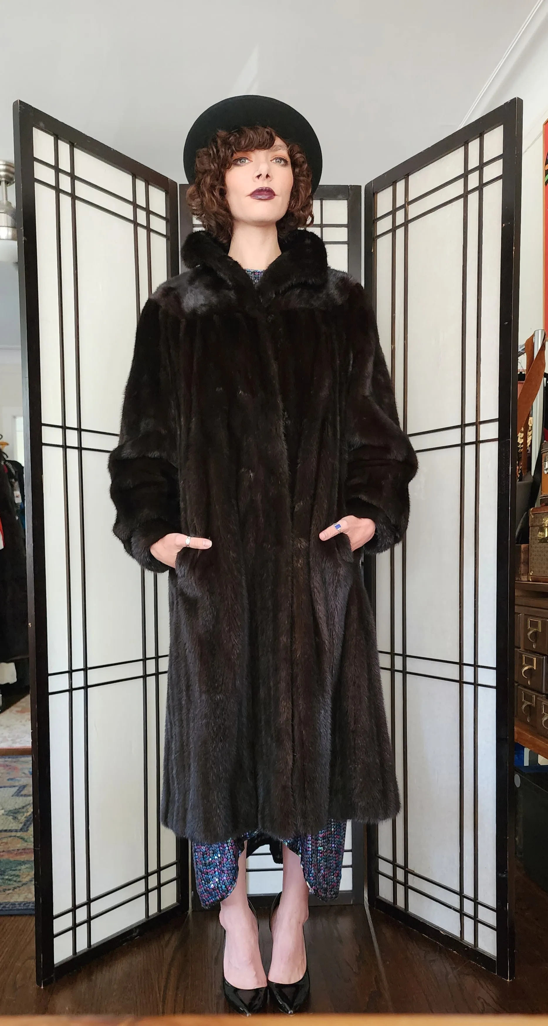 50s Brown Mink Fur Swing Coat Gelobe Chicago