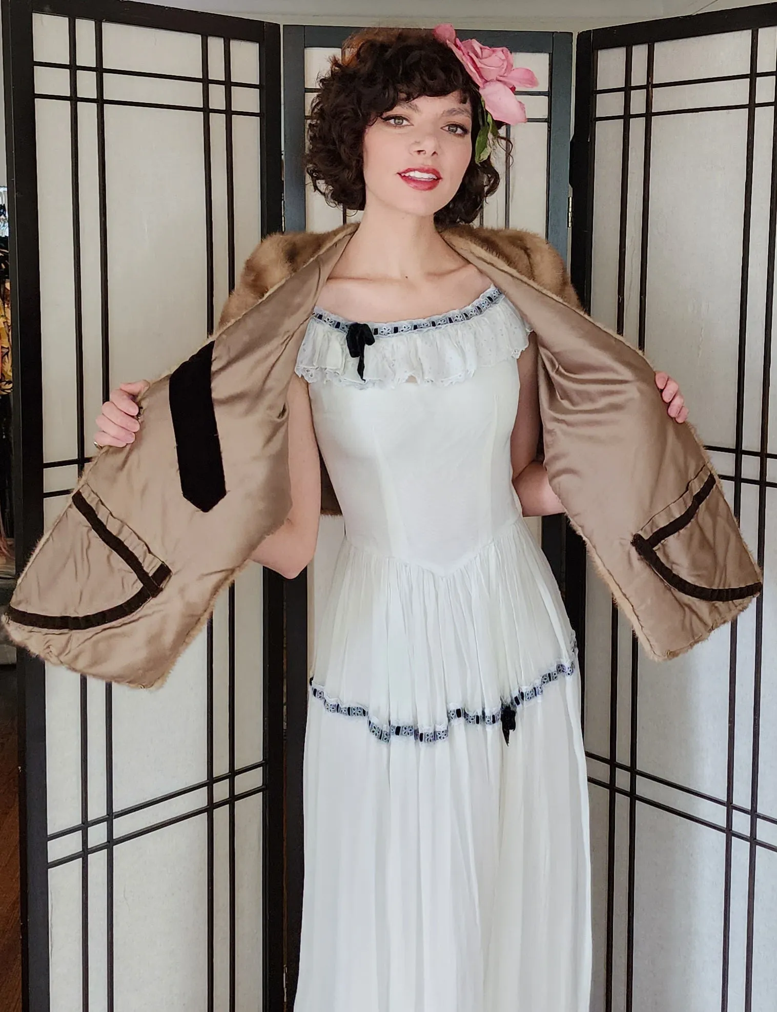 50s Mink Fur Stole Caramel Brown Wrap Shawl
