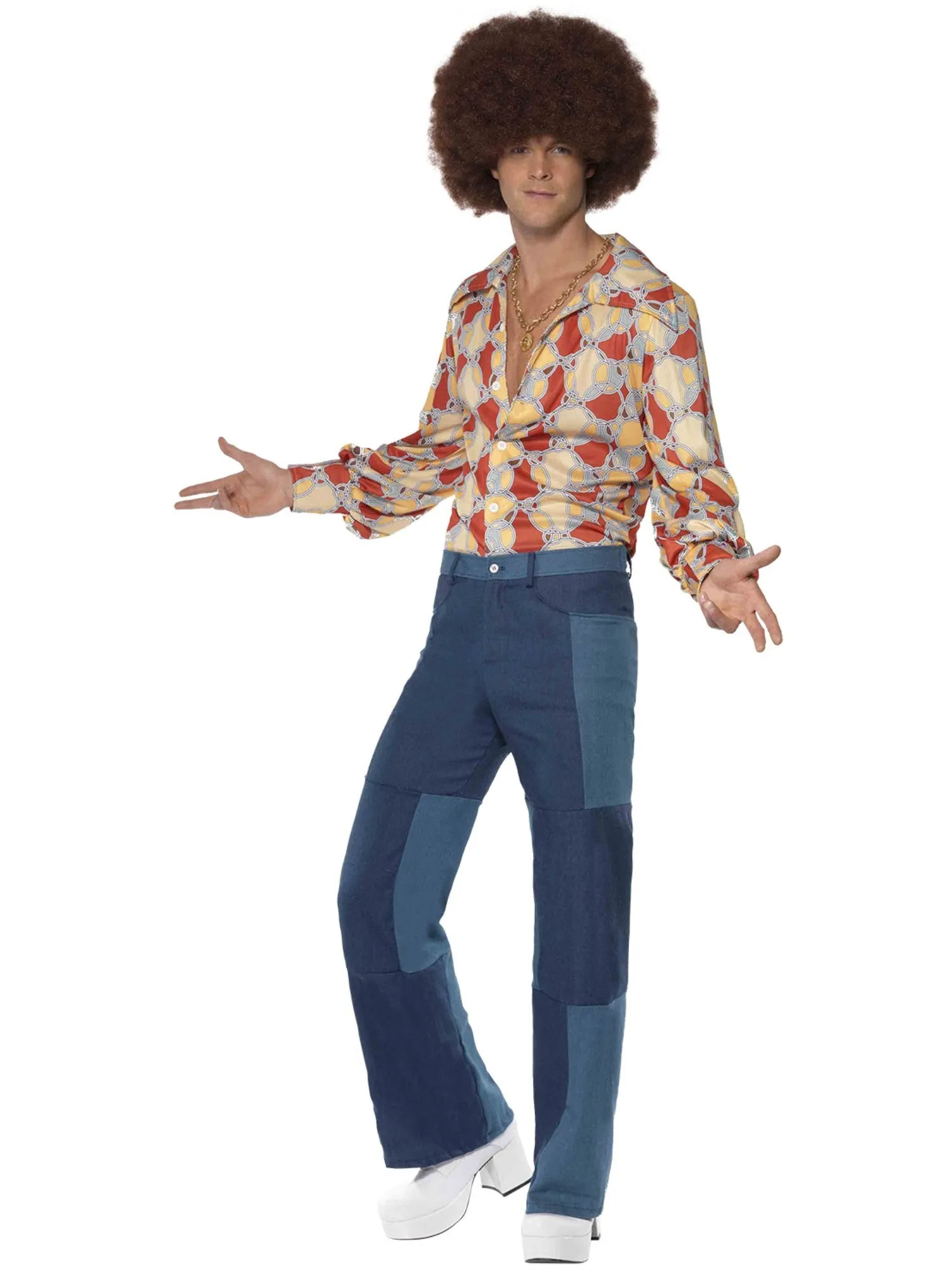 70s Deluxe Flared Trousers, Mens, Blue  Wholesale