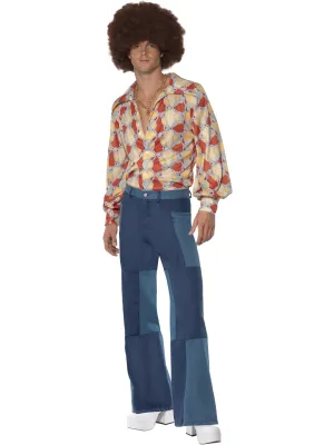 70s Deluxe Flared Trousers, Mens, Blue  Wholesale