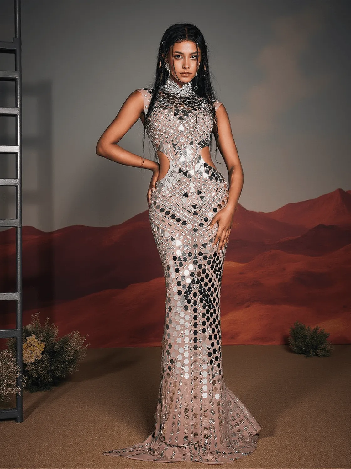 Andy High Neck Cutout Arcylic Maxi Dress
