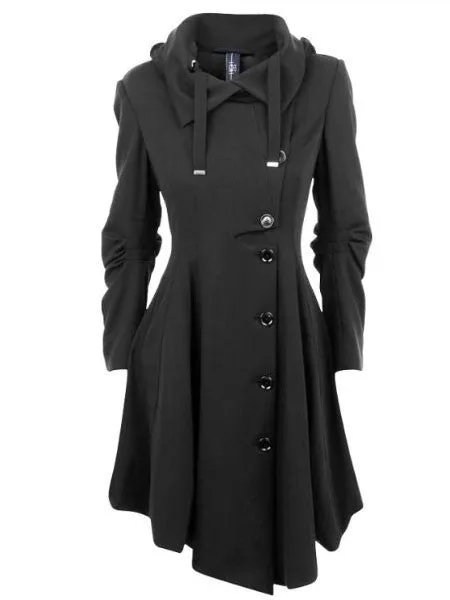 Asymmetric Black Coat Stand Collar Long Sleeve Women Overcoat Elegant Single-Breasted Slim Fall women coat