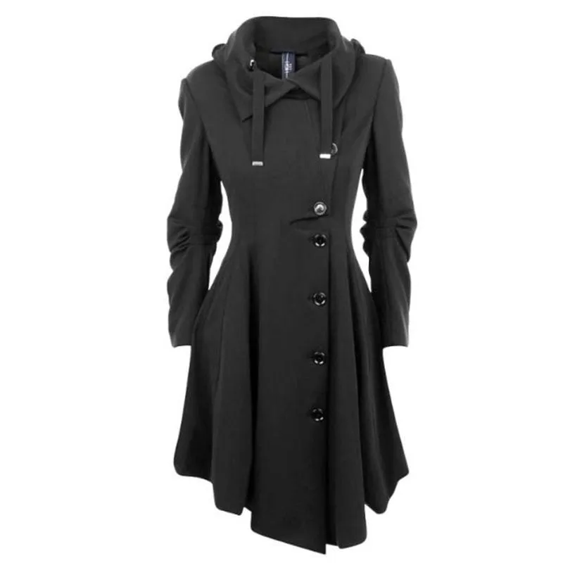 Asymmetric Black Coat Stand Collar Long Sleeve Women Overcoat Elegant Single-Breasted Slim Fall women coat
