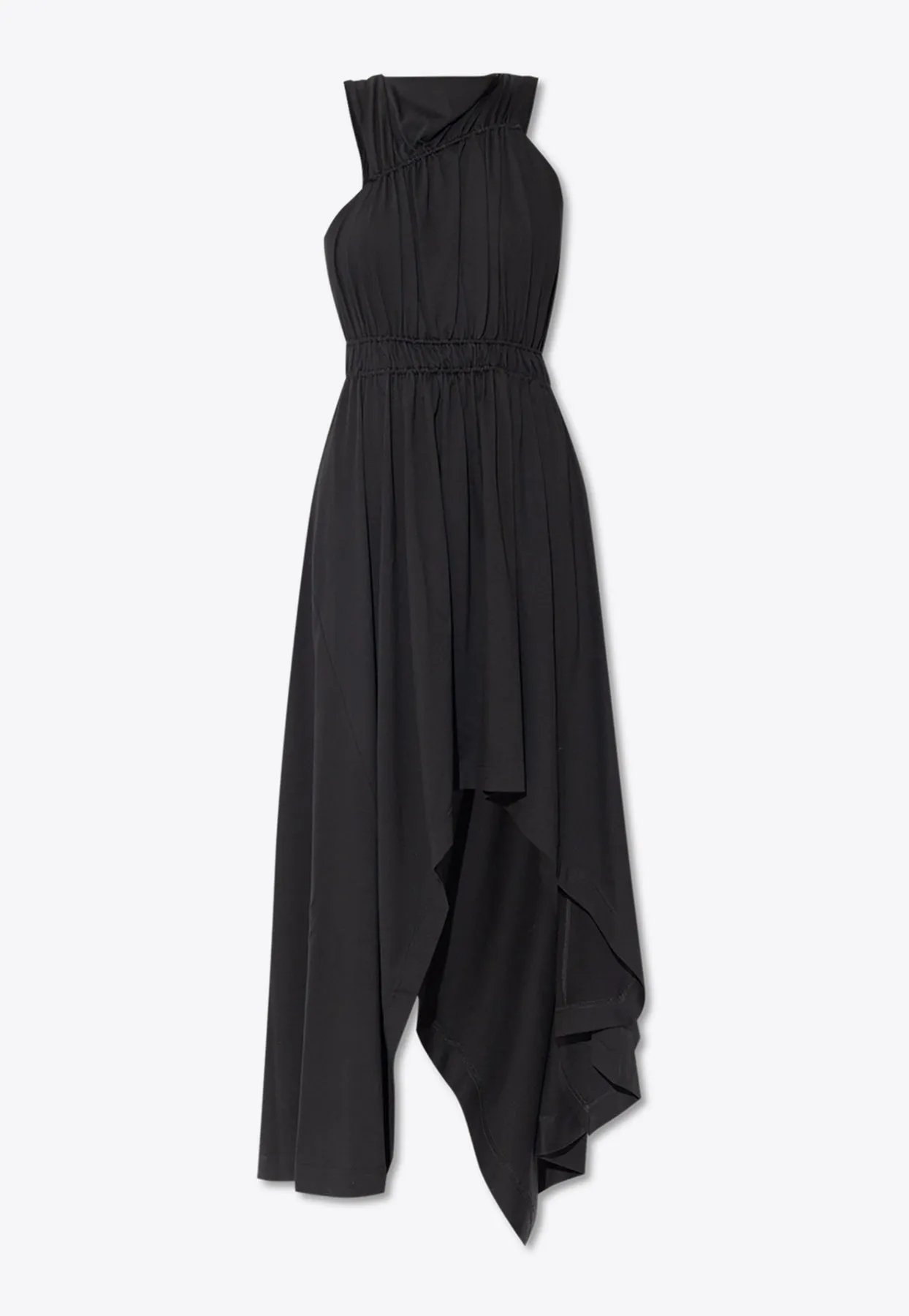 Asymmetric Gathered Midi Dress