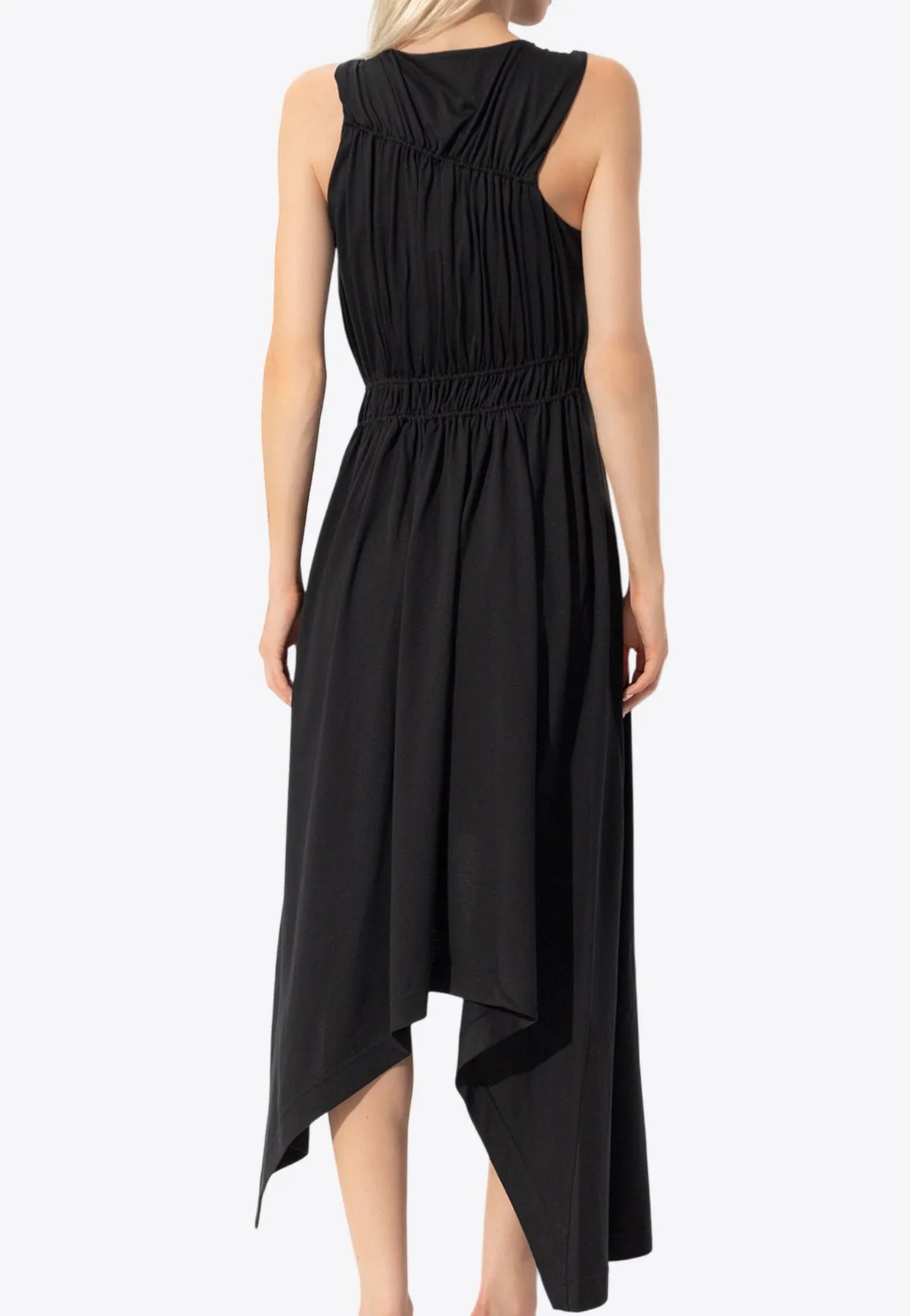Asymmetric Gathered Midi Dress