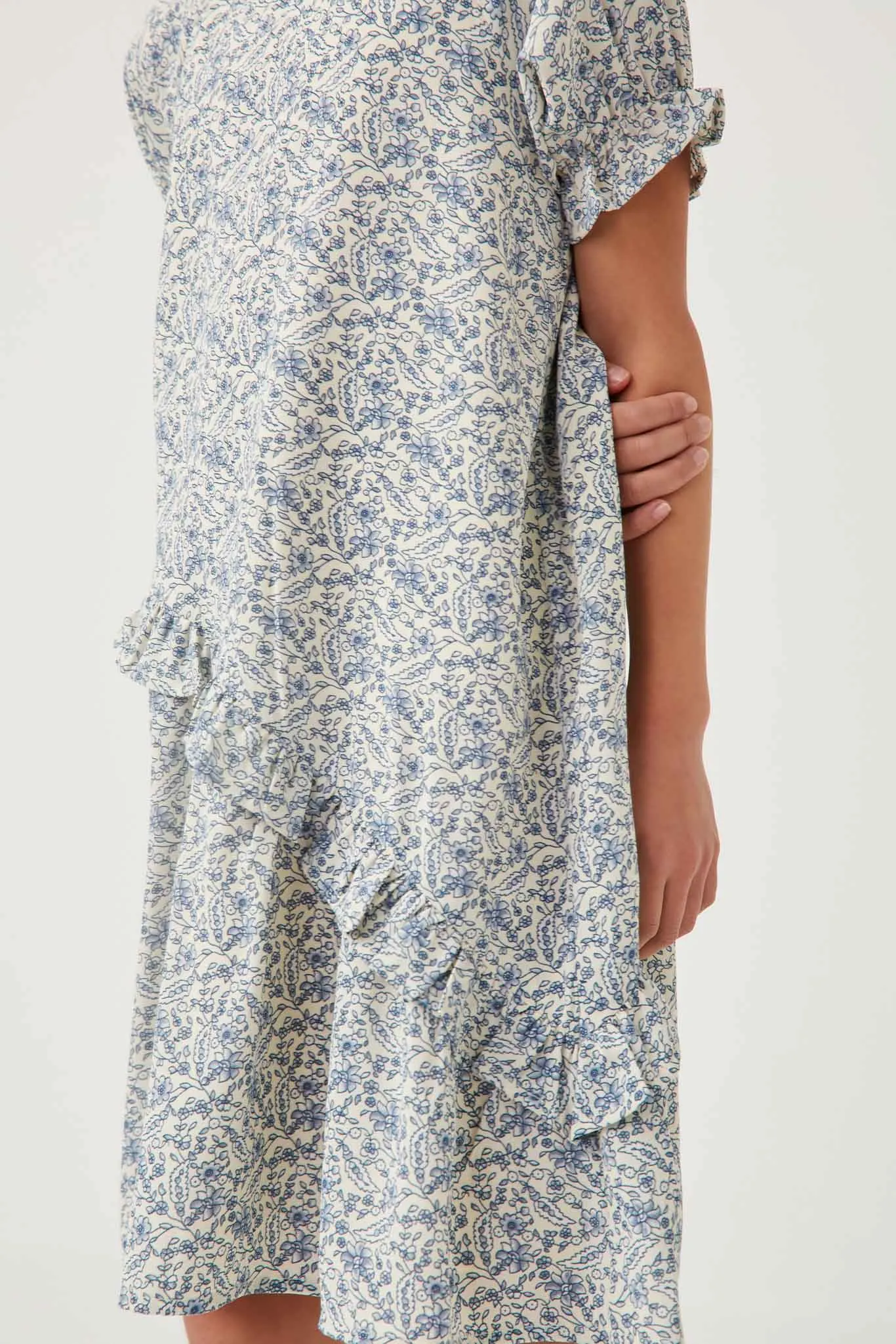Asymmetric Ruffled Cinch Sleeve Dress