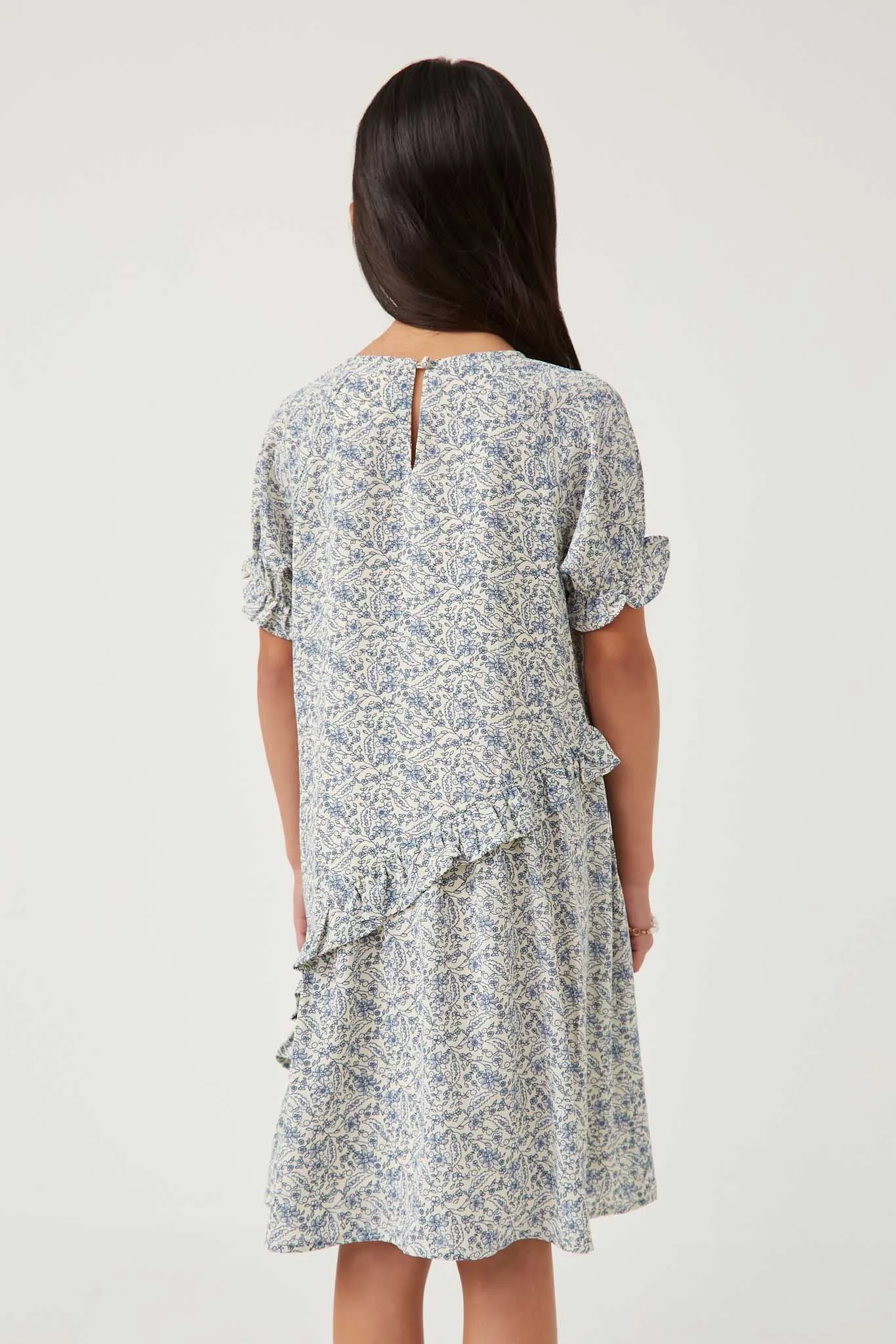 Asymmetric Ruffled Cinch Sleeve Dress