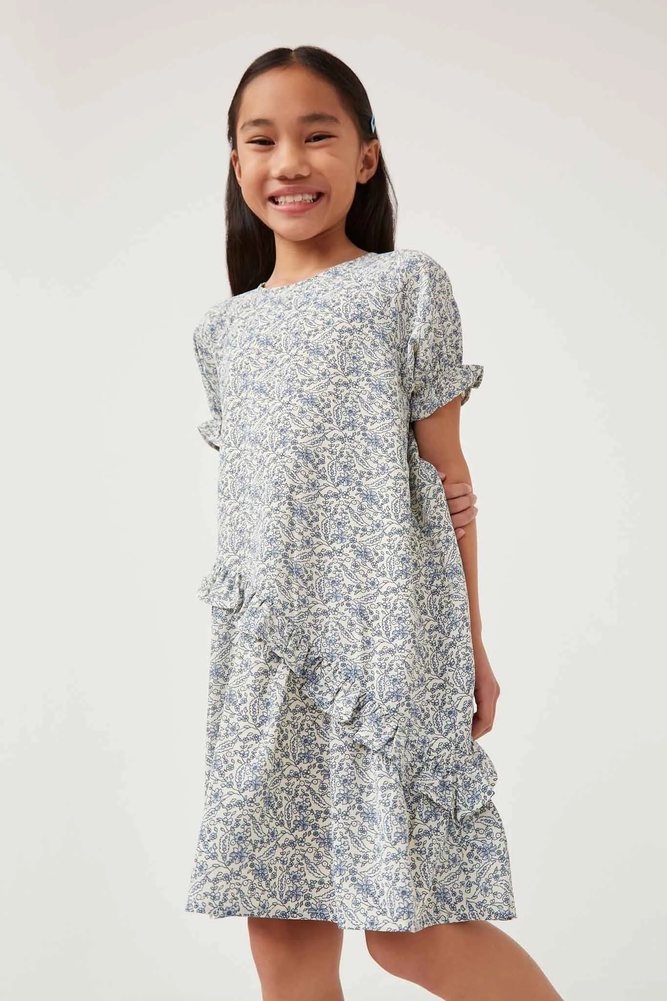 Asymmetric Ruffled Cinch Sleeve Dress