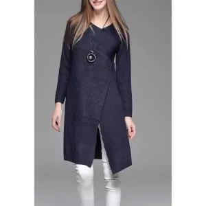 Asymmetric Sweater Dress - Purplish Blue L