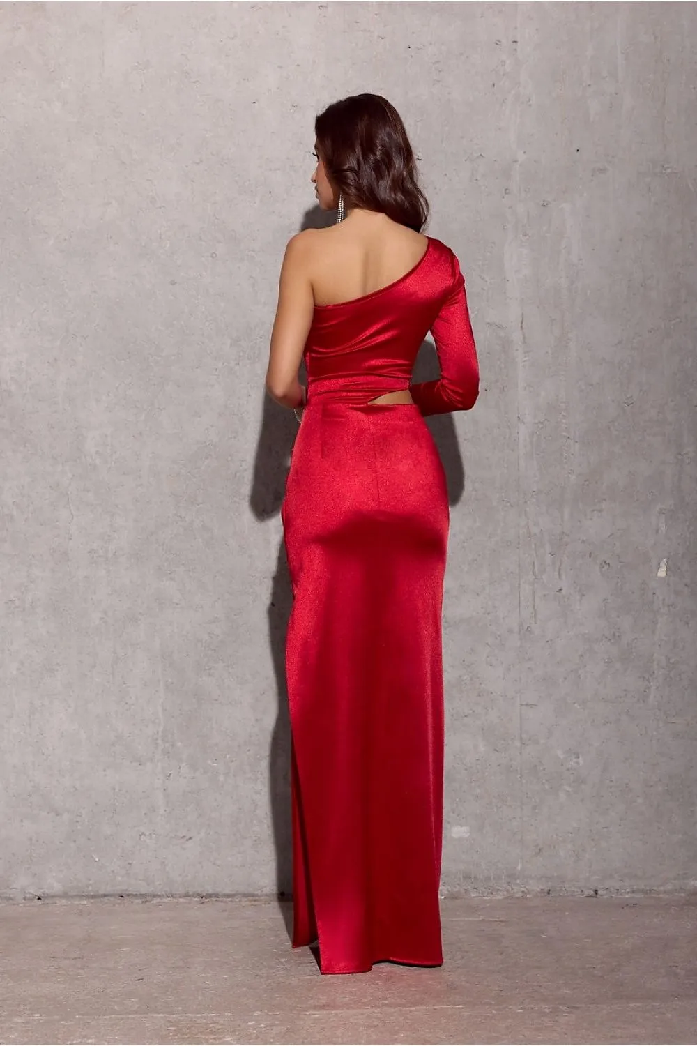 Asymmetrical Cutout Satin Maxi Dress
