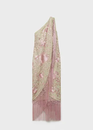 Asymmetrical dress with embroidered fringes