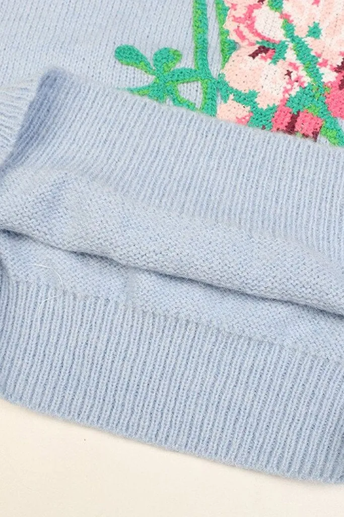 Ayla Bordeaux Sweater with Flowers