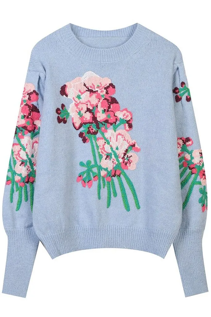 Ayla Bordeaux Sweater with Flowers