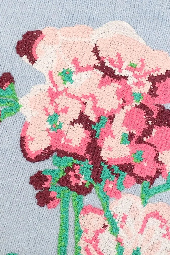 Ayla Bordeaux Sweater with Flowers