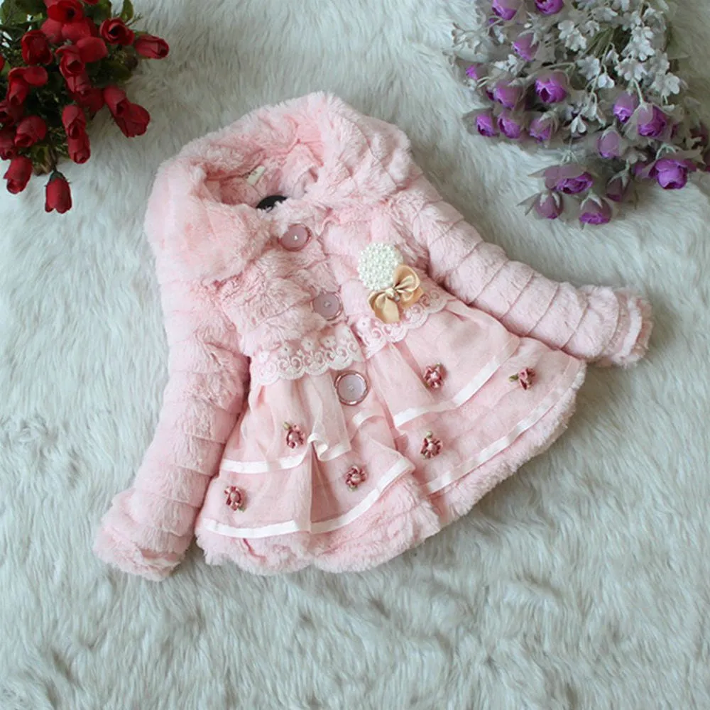 Baby Girls Faux Fur Fleece Coat Party Pageant Warm Jacket Xmas Snowsuit 1-5Years