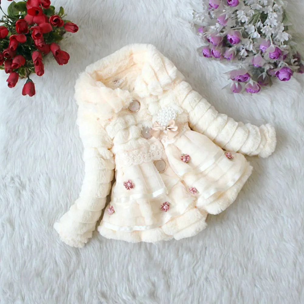 Baby Girls Faux Fur Fleece Coat Party Pageant Warm Jacket Xmas Snowsuit 1-5Years