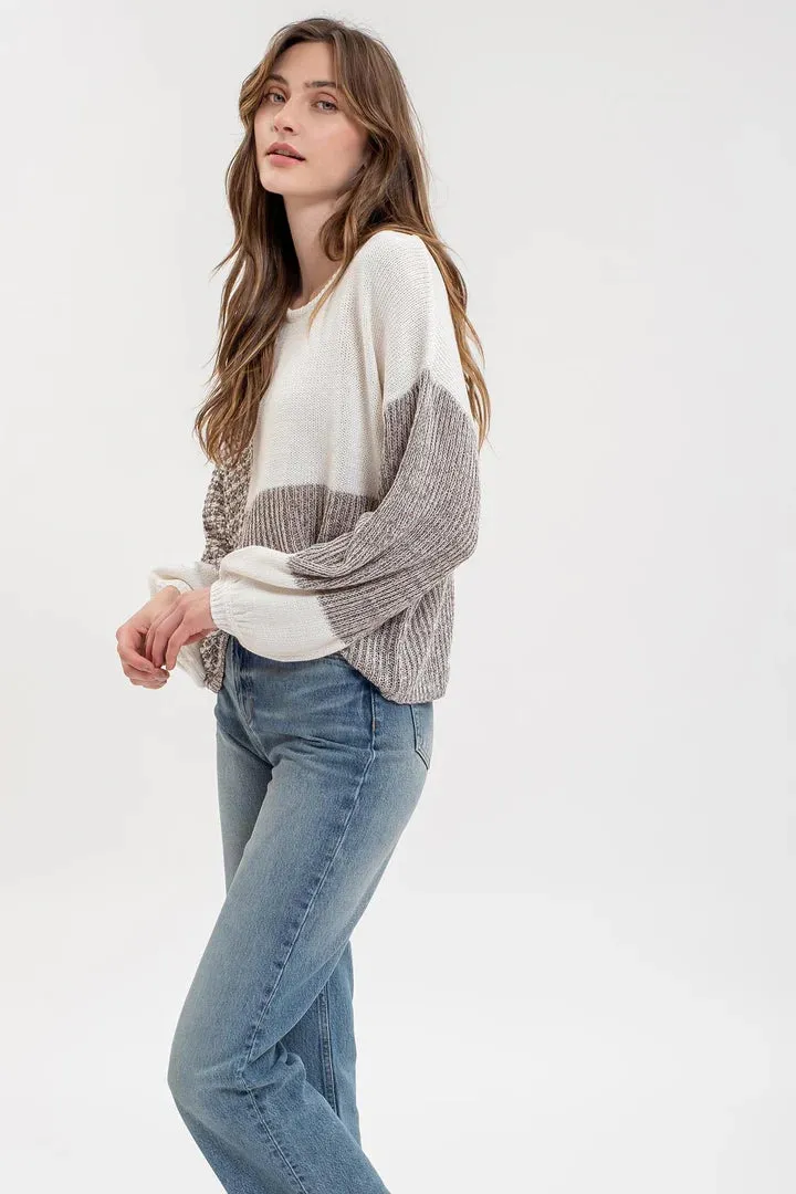 Back Tie Colorblock Sweater - Gray Multi Color