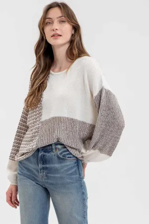 Back Tie Colorblock Sweater - Gray Multi Color