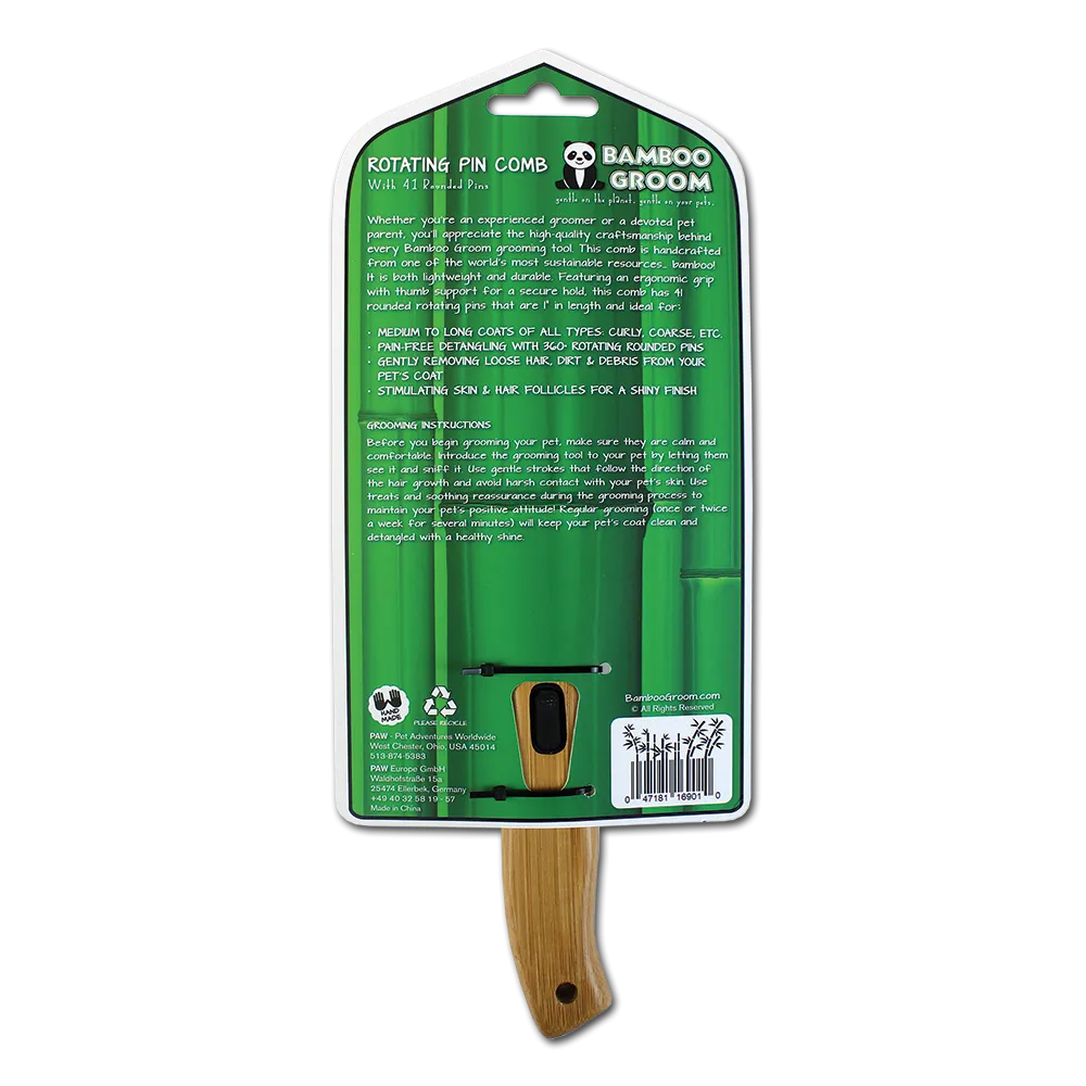 Bamboo Groom Rotating Pin Comb with 41 Rounded Pins (One Size)