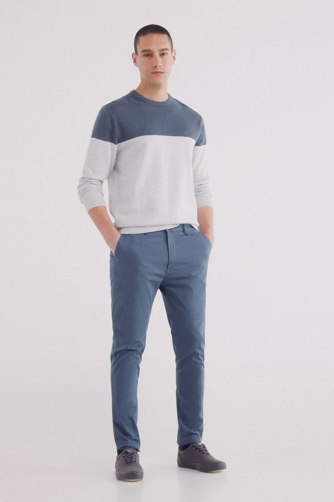 Basic color block sweater - Blue