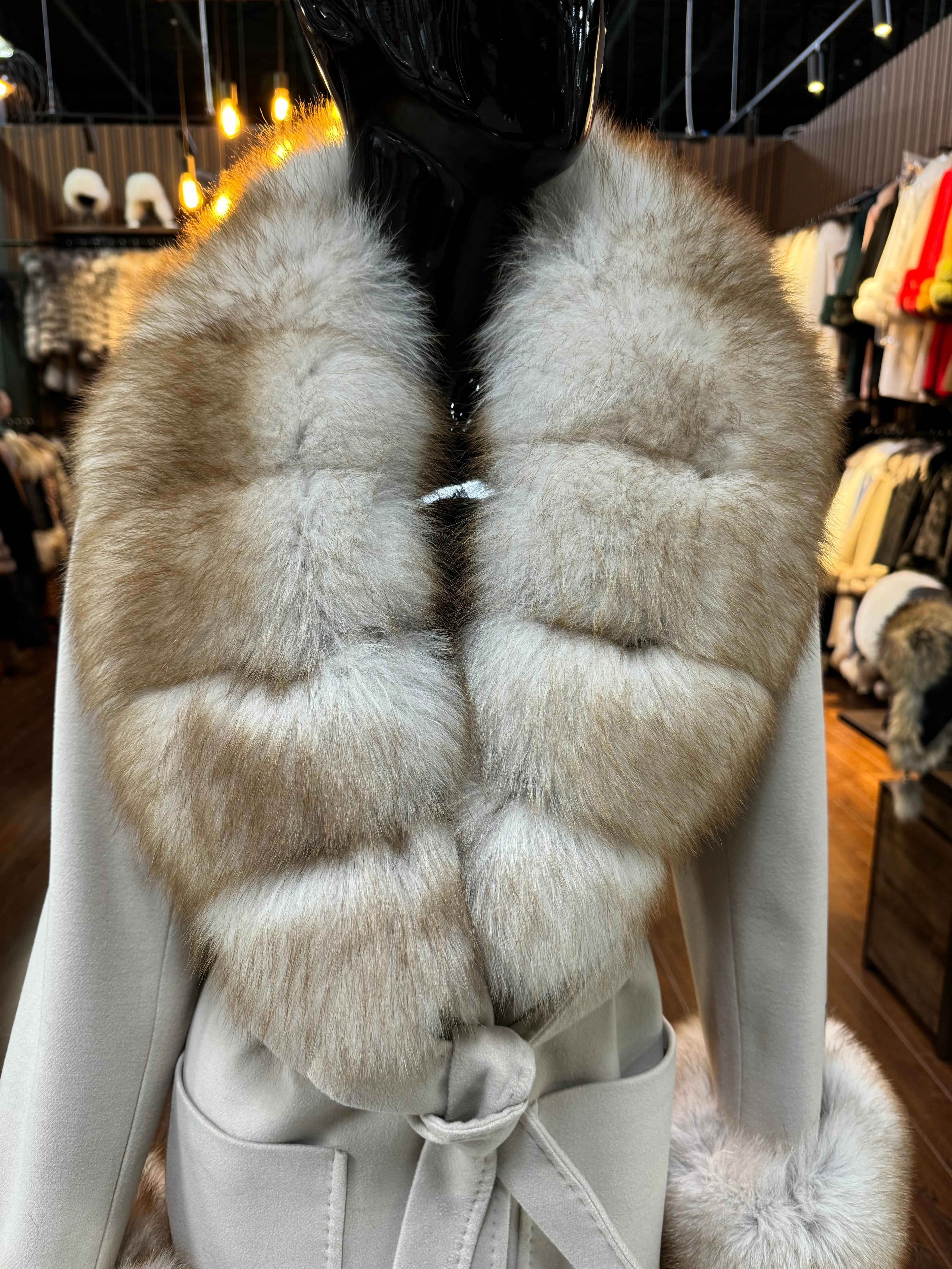 Beige Cashmere and Fox Fur Coat