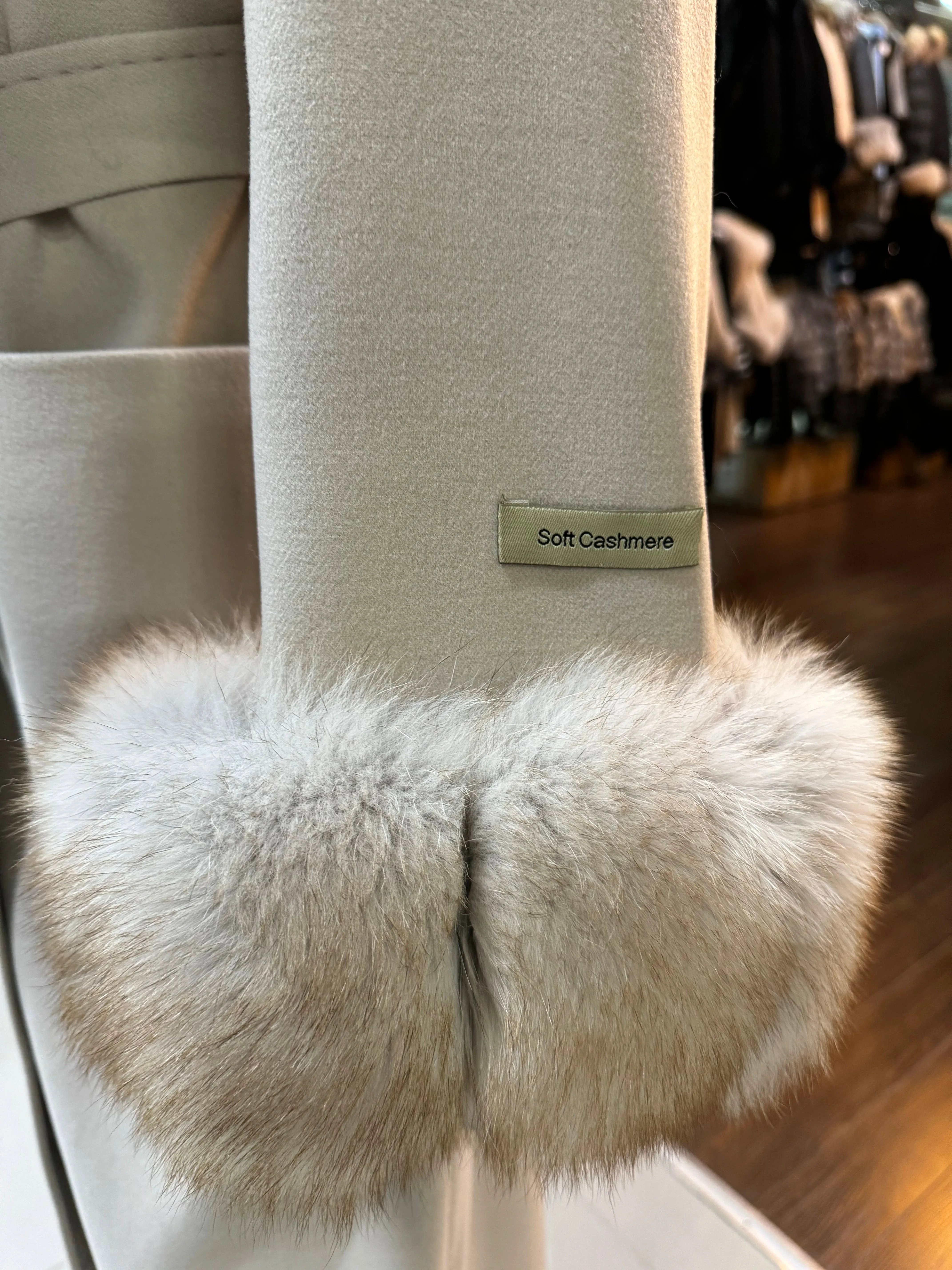 Beige Cashmere and Fox Fur Coat