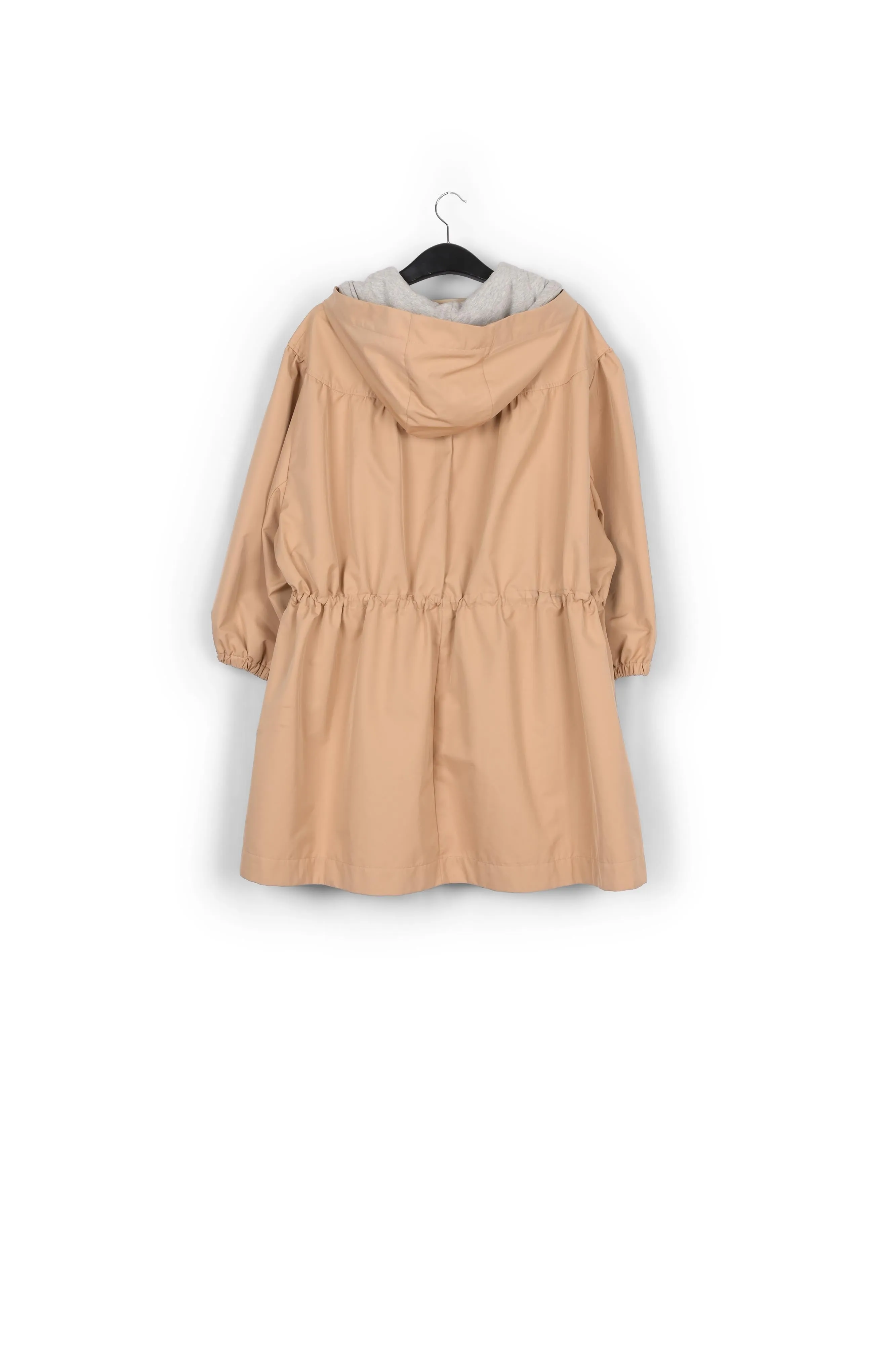 Beige hooded raincoat