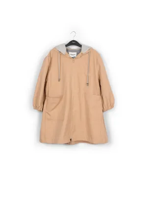 Beige hooded raincoat