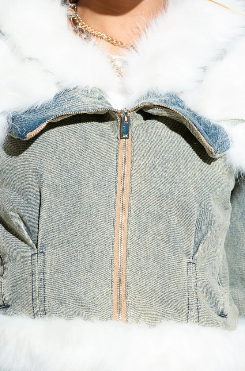 BELLA FUR TRIM DENIM MOTO