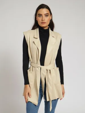 Belted Suede Collared Gilet Jacket - Stone