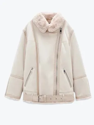 Belted Suede Fur Moto Jacket