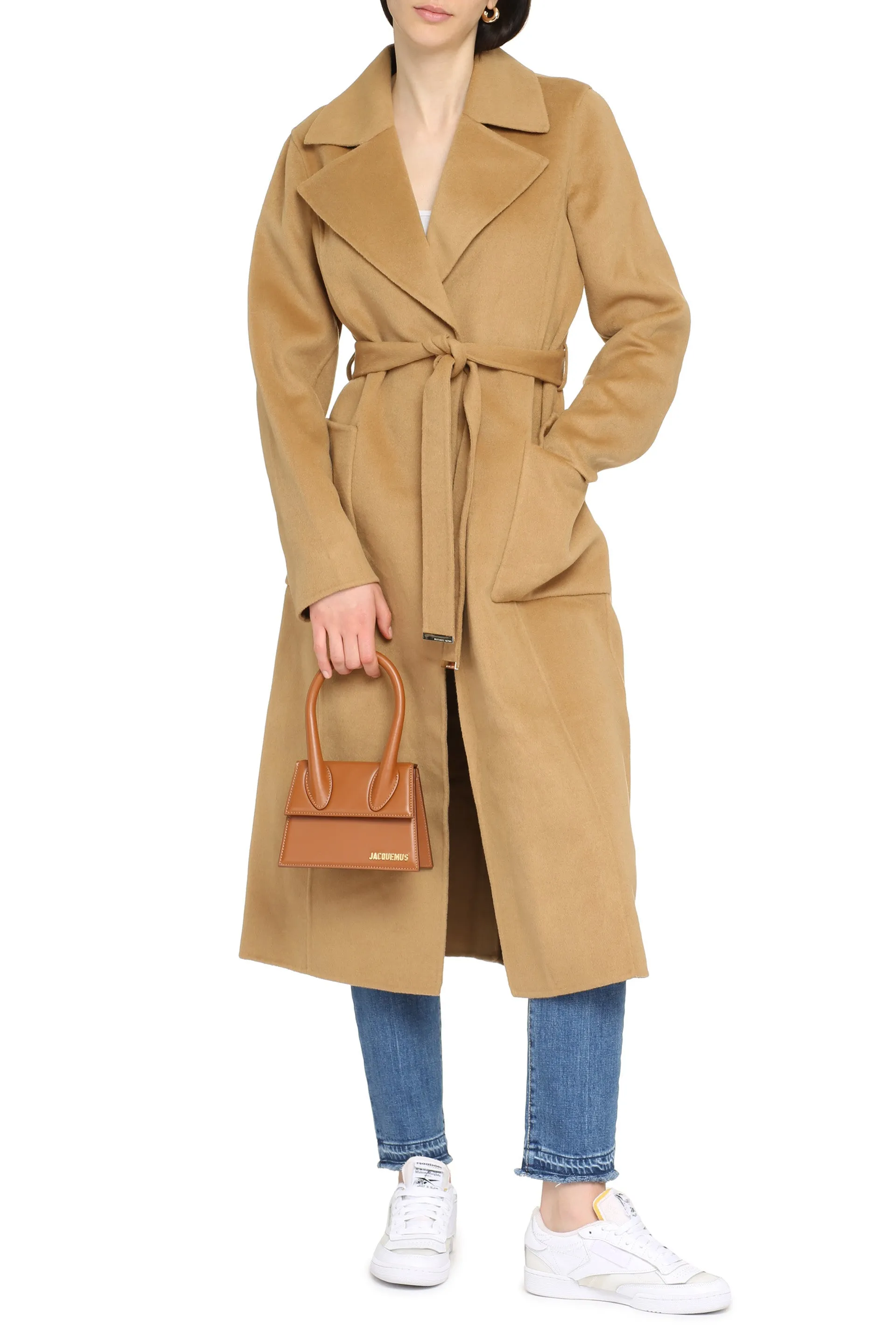 Belted wool-blend coat