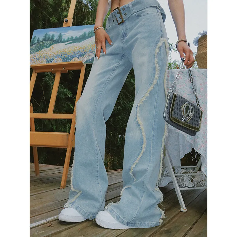 Benet Denim Retro Low-Rise Patchwork Frayed Micro Flare Jeans Pants
