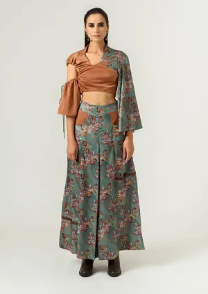 Binary print flared trousers
