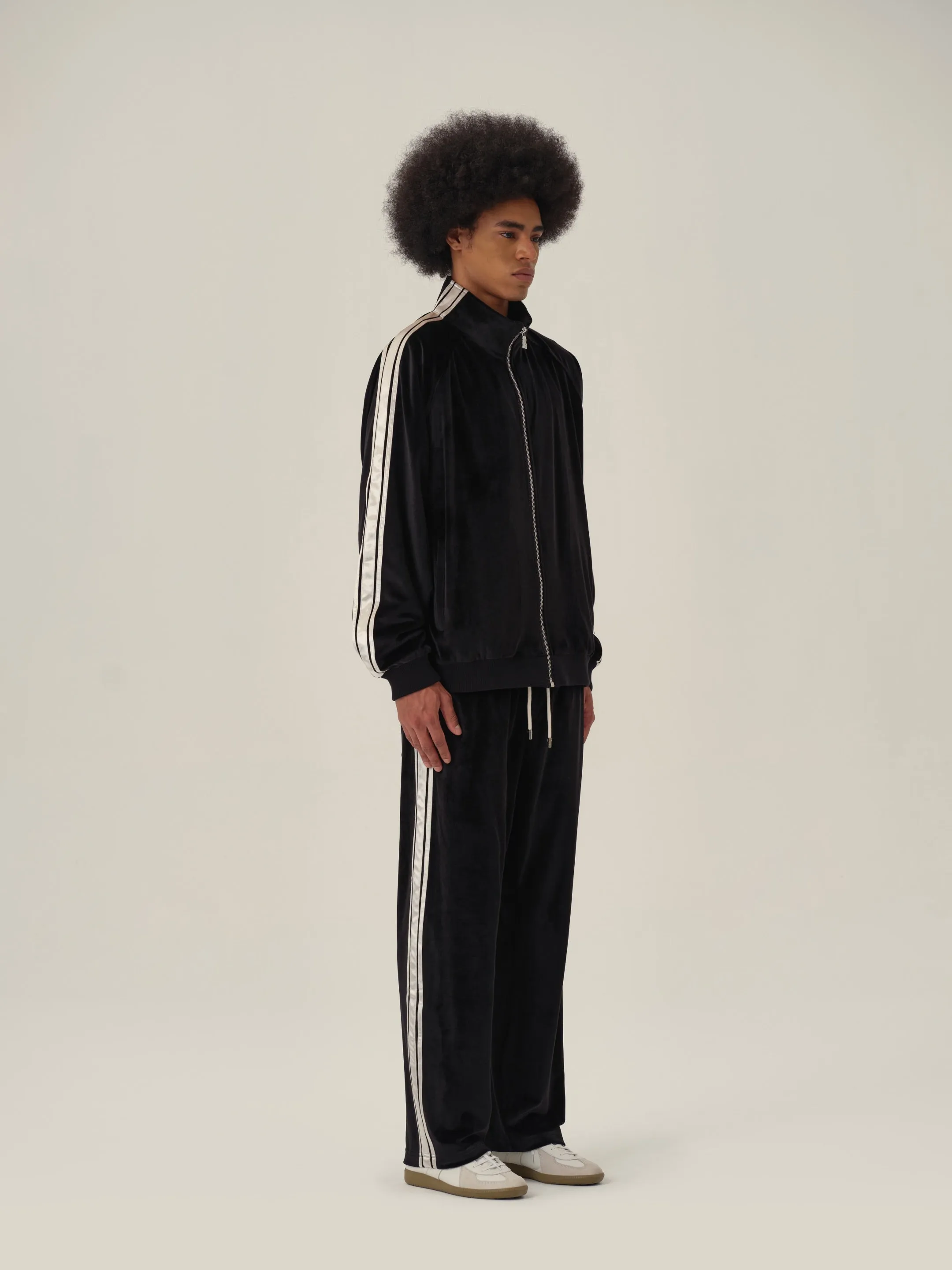 Black & White Velvet Stripe Patchwork Trousers