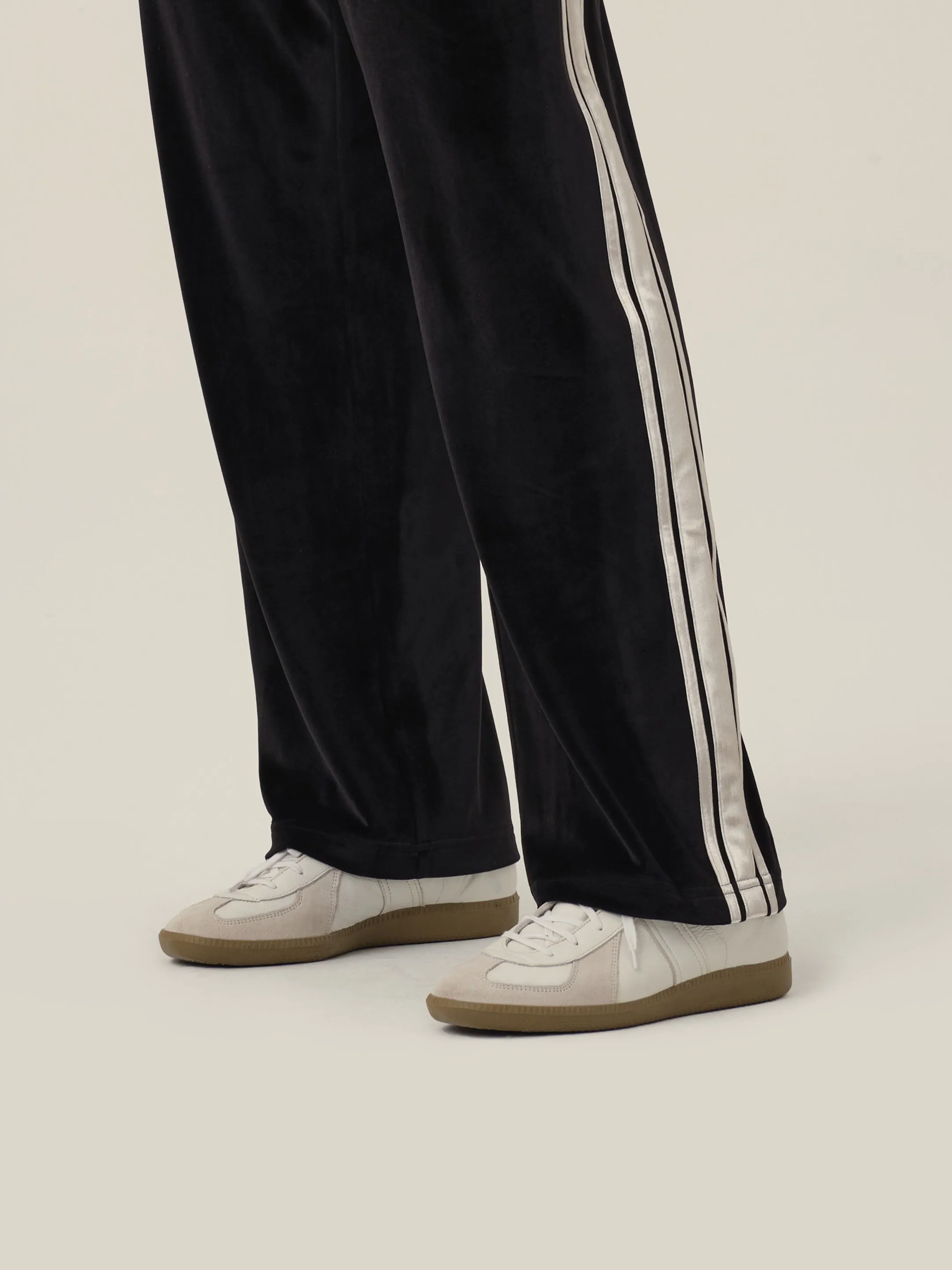 Black & White Velvet Stripe Patchwork Trousers